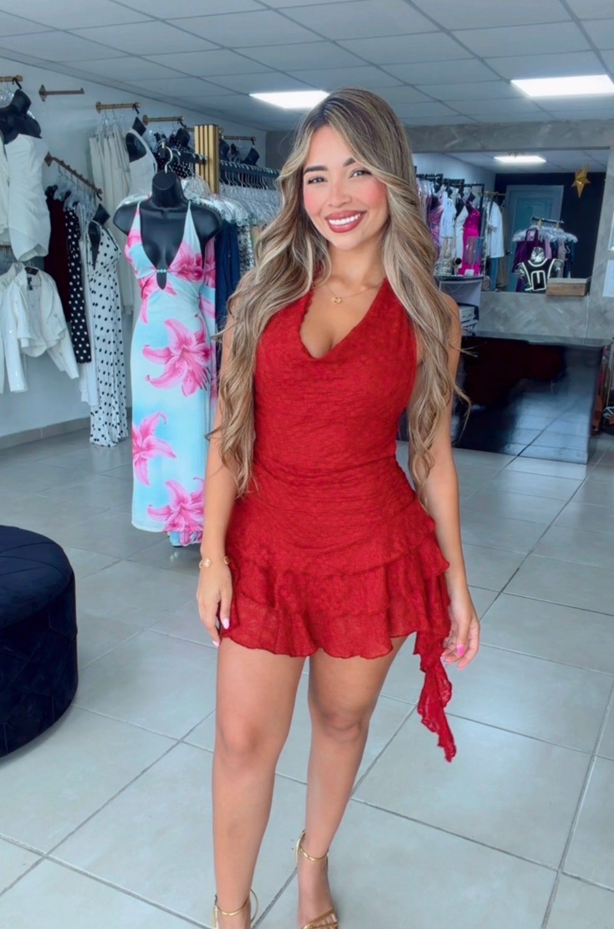 Red Ruffle Mini Dress